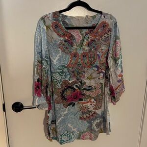 Soft Surroundings Beaded Floral Tunic NWOT Size M | Boho Western Beach